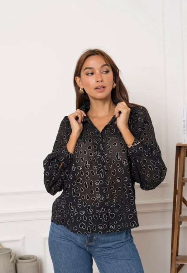 Panter print blouse zwart zilver - Afbeelding 3