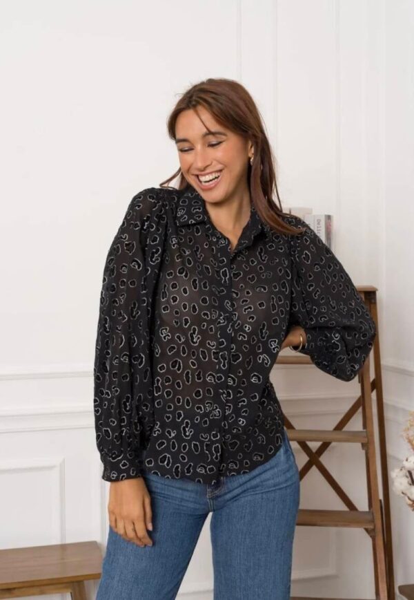 Panter print blouse zwart zilver - Afbeelding 4