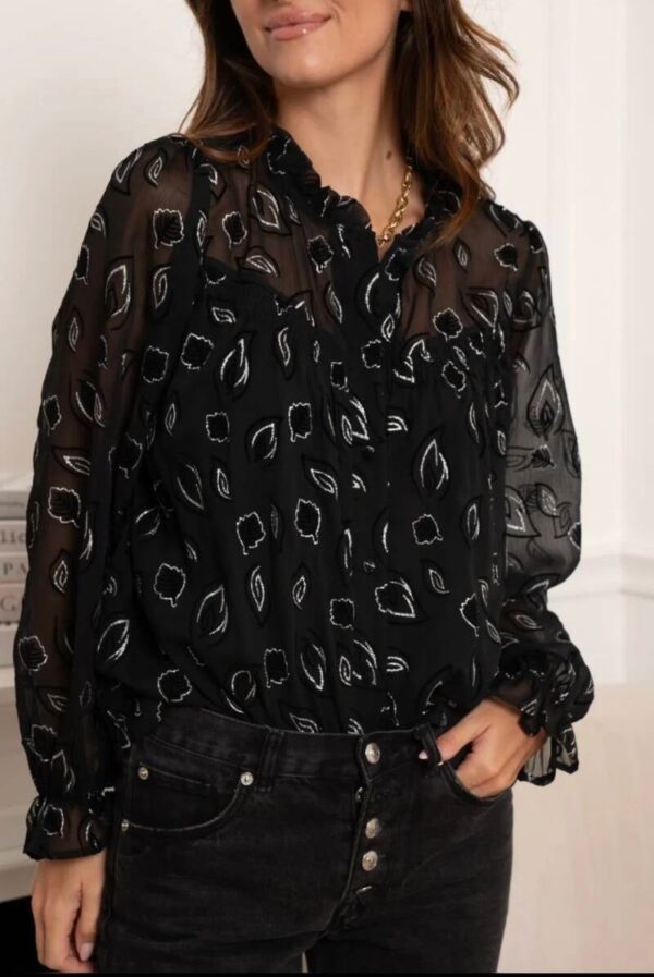 Print blouse zwart zilver - Afbeelding 5
