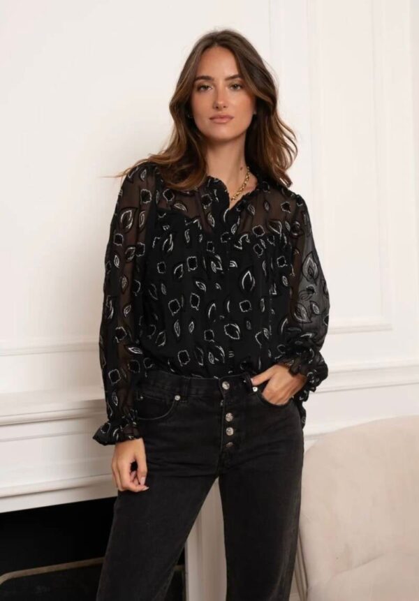 Print blouse zwart zilver - Afbeelding 2