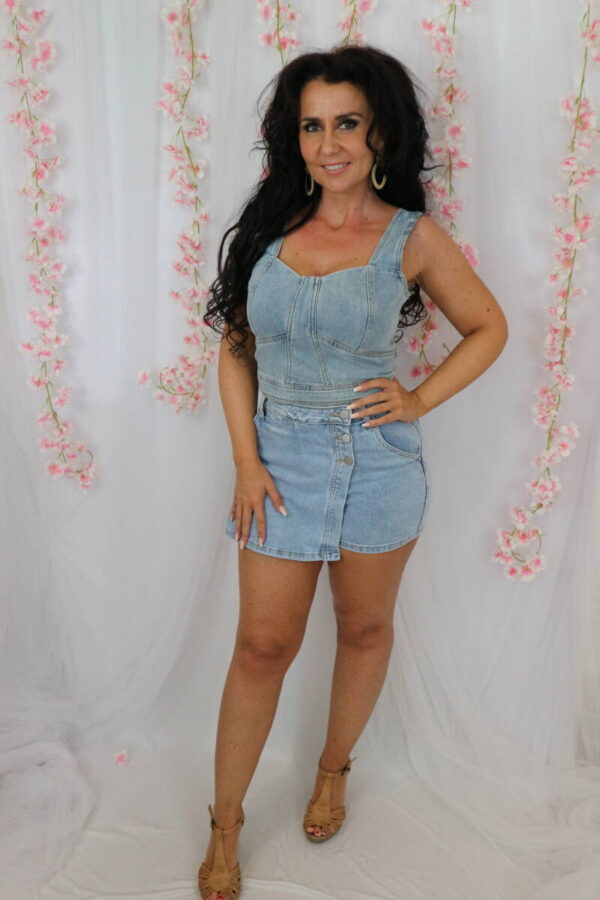 Denim short top mid blue - Afbeelding 3