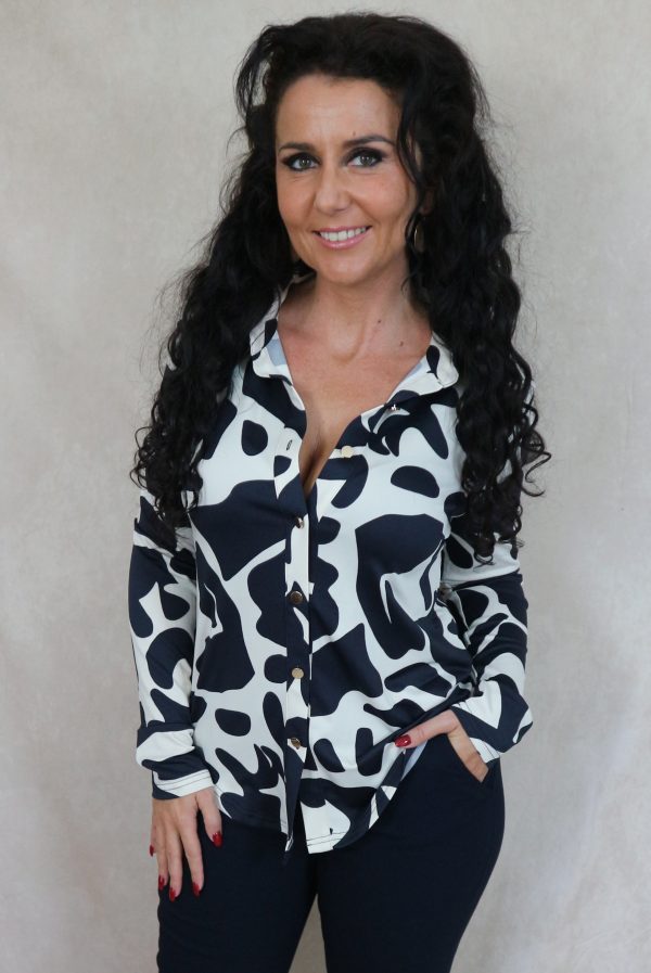 stretch travel blouse print - navy