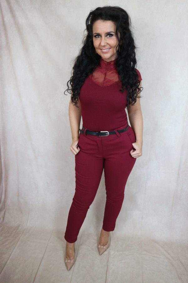 knit top met kant - burgundy - Afbeelding 4