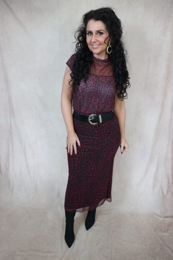 stretch rok panter - burgundy
